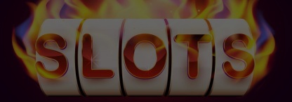 A five reel slot barrel spelling ‘slots’ engulfed in flames on a dark background 