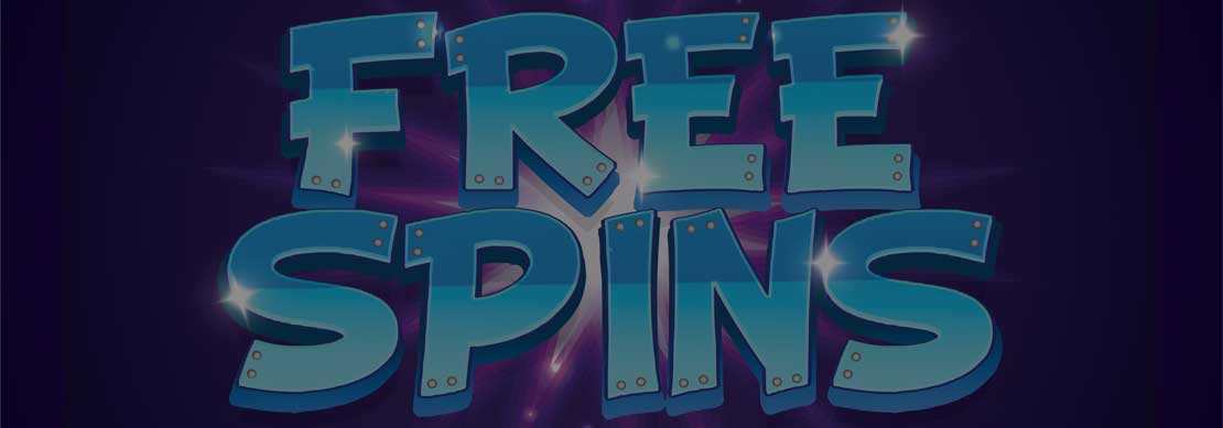 Free Spins in big bright blue letters on a dark blue background