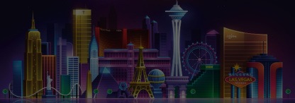 A 3D illustration of the Las Vegas skyline at night