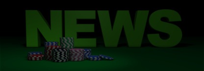 The word news in bold green text on a poker table with poker chips against a dark background