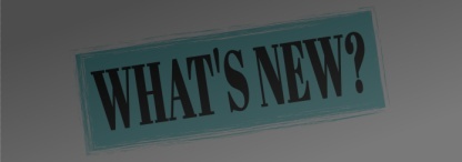 The text ‘What’s New?’ in black on a blue rectangle with a brushstroke finish, on a white background