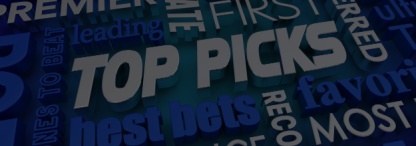 An image with the phrase ‘top picks’ surrounded by similar phrases in white and blue