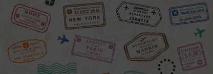 An image of a passport page with travel stamps from across the world