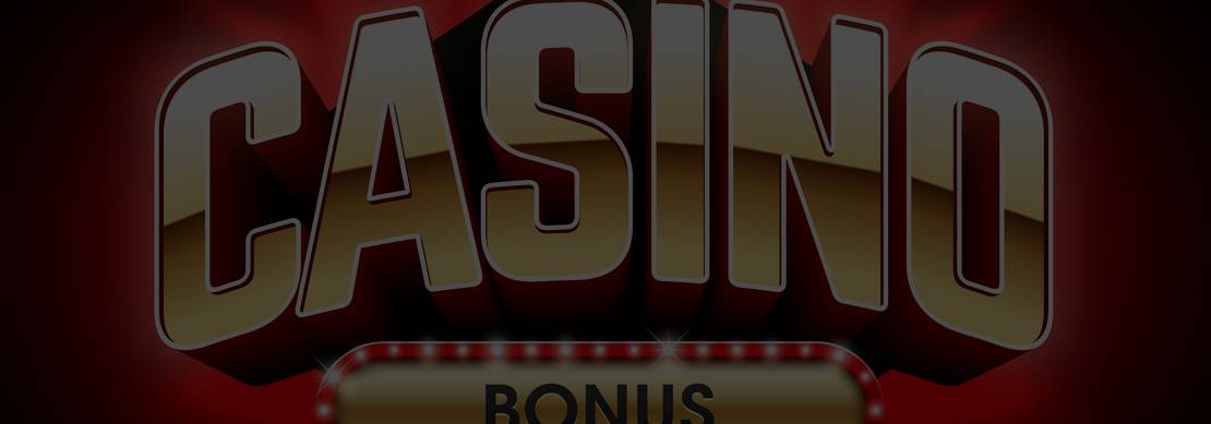 Casino bonus banner against a black and red background illuminated by neon lights 
