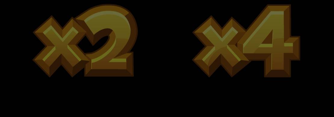 Gambling multipliers of different values in gold on a black background