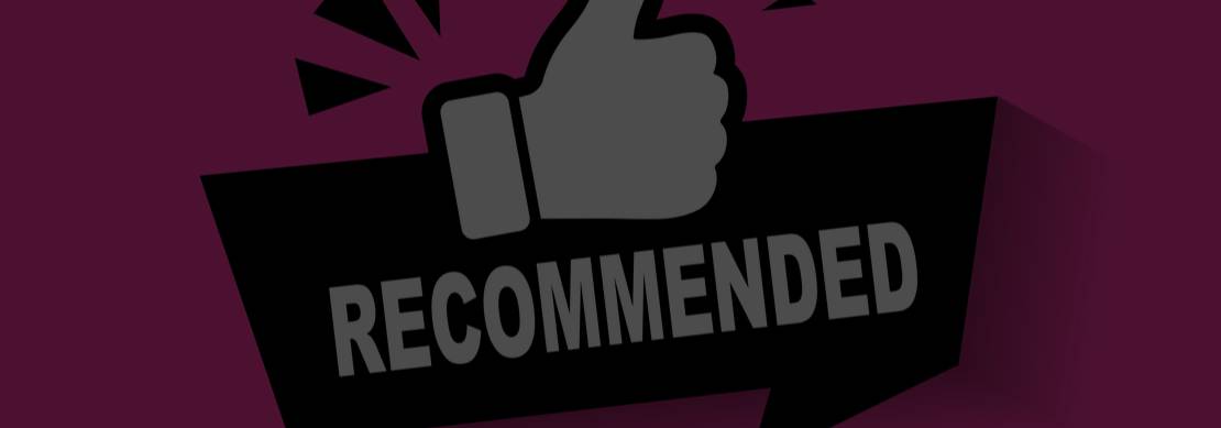 An illustrated image with a thumbs up icon and the word 'recommended' on a pink background 