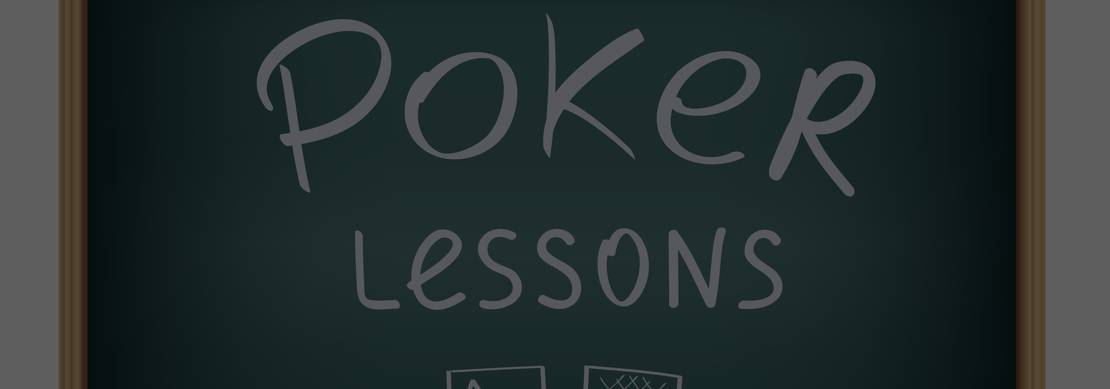 The words "poker lessons" written on a chalkboard. 